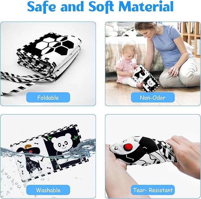7 Pcs Black and White High Contrast Baby Toys for Newborn, Tummy Time Toys Montessori Toy for Babies 0-6 Months, Sensory Newborn Infant Toy Soft Book for 0-3 3-6 6-12 Months Boys Girls