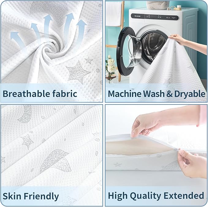 Pack and Play Mattress, Pack N Play Mattresses with Dual-Sided Memory Foam, Foldable Baby Mattress for Pack and Play Playpen with Removable Cover and Travel Bag