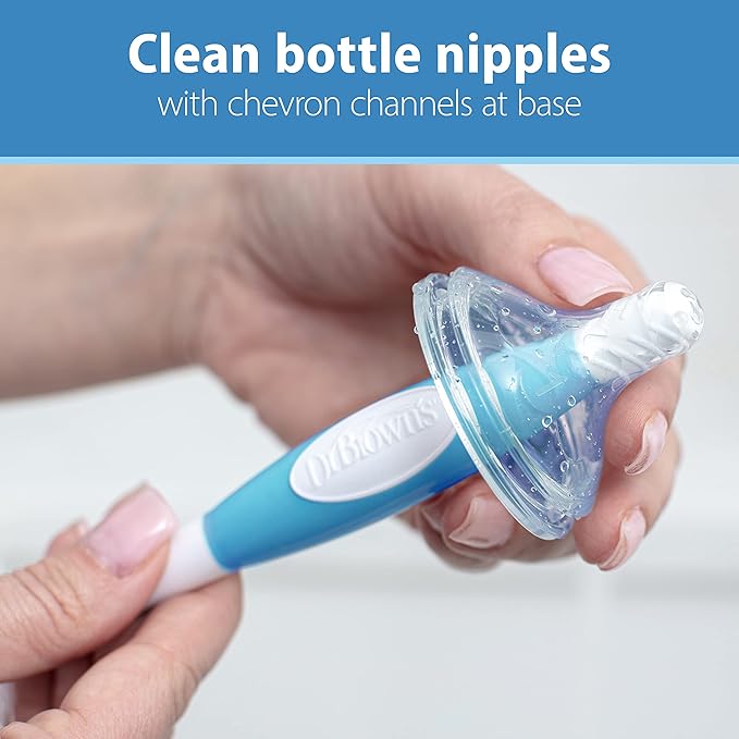 Dr. Brown's Reusable Sponge Baby Bottle Cleaning Brush with Suction Cup Stand, Scrubber and Nipple Cleaner, Assorted Color 1-Pack