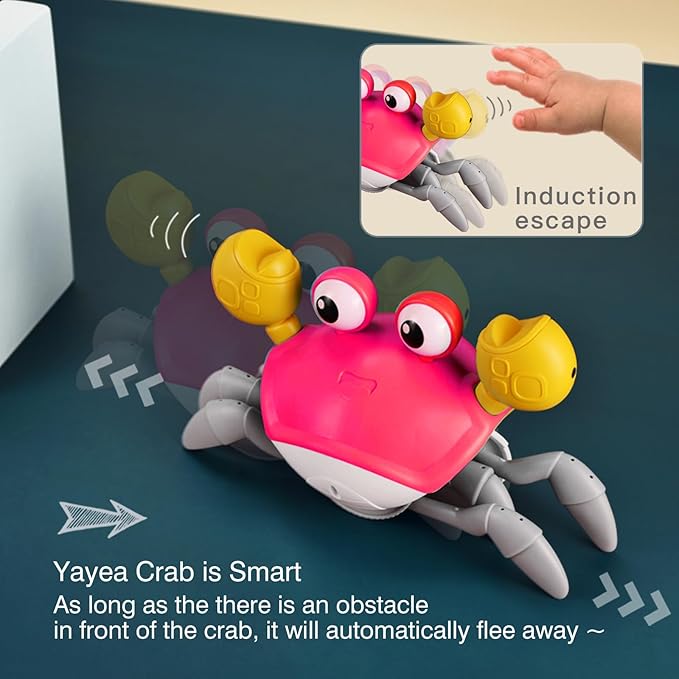Yeaye Crawling Crab Baby Toys Infant - Tummy Time Toy Gifts for 3 4 5 6 7 8 9 10 11 12 Boy Girl with Learning Crawl System Music for 0-6 6-12 12-18 36 Months Walking Toddler Birthday Gift(Red)