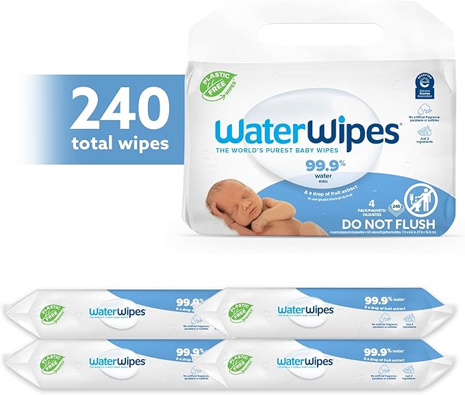 WaterWipes Sensitive+ Newborn & Baby Wipes, 3-In-1 Cleans, Cares, Protects, 99.9% Water, Unscented & Hypoallergenic, 240 Count (4 Packs)