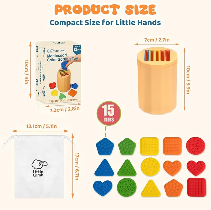 Color Sorting Montessori Toy for Toddlers 1-3 with Textured Sensory Tiles – Silicone Sensory Toys, Educational Preschool Toy for Fine Motor Skills, Learning & Restaurant Play for Boys and Girls