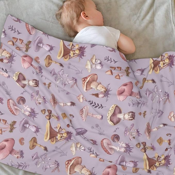 Baby Blanket Mushrooms Vintage Botanical for Boy Girl Newborn 30x40 Inch Toddler Infant Nursery Throw Blankets Double Layer Comfy Soft Plush Stroller Crib Quilt