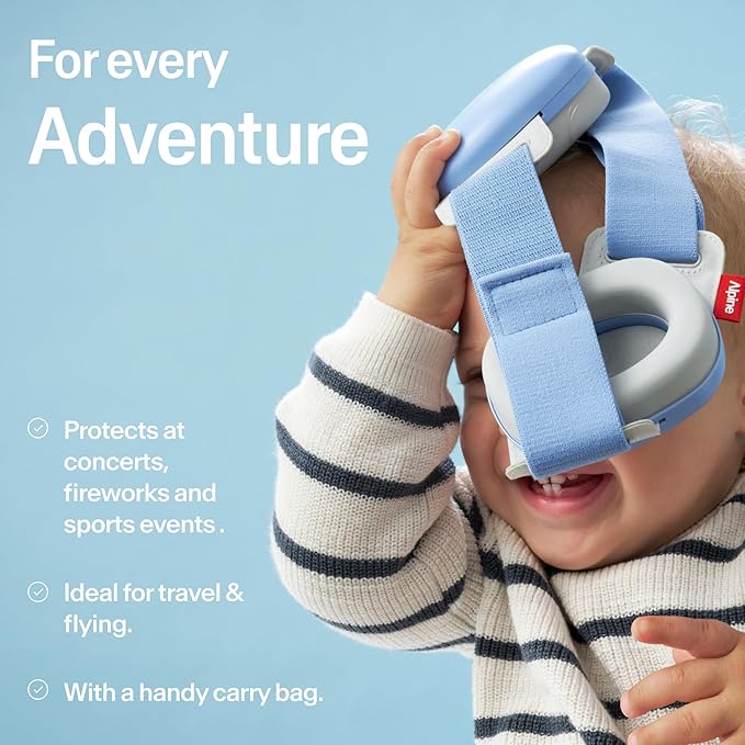 Alpine Muffy Baby Comfort - Protects Hearing for Babies and Toddlers - CE & ANSI Certified - Unique Headband for Safe fit & Comfort - Multi-adjustable for Ages 3-48 Months - 24dB Sound Reduction, Blue