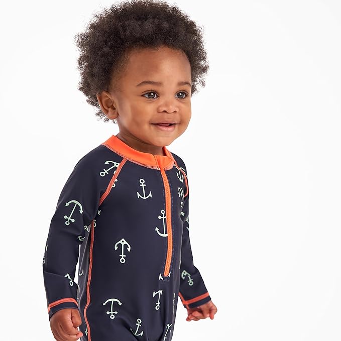 Gerber Boys' Toddler Long Sleeve One Piece Sun Protection Rashguard Swimsuit