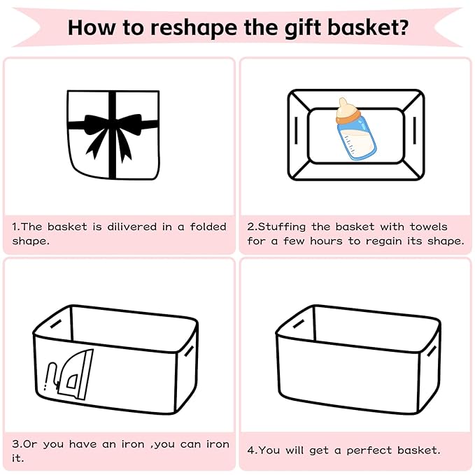 OIAHOMY Large Woven Storage Basket with Handles for Nursery Living Room Shelves, Bow Basket for Gifts Empty with Gift Bags and Ribbons for Baby Showers Pet Toy Bin - White