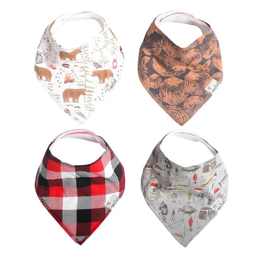 Copper Pearl 4 Pack Soft Cotton Baby Bibs for Drooling and Teething, Absorbent Drool Bibs for Baby Girl and Boy, Adjustable to Fit Newborns to Toddlers, Tons of Styles (Lumberjack)