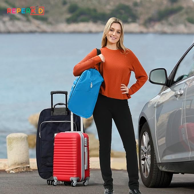 Reperkid Booster Seat Travel Bag for Airplane, Blue, 17" H x 16.5" W x 9.5" D, Compatible with Gb Pockit Stroller and Most Boosters– Premium Waterproof Cover, Hand Bag Design, Durable Zipper