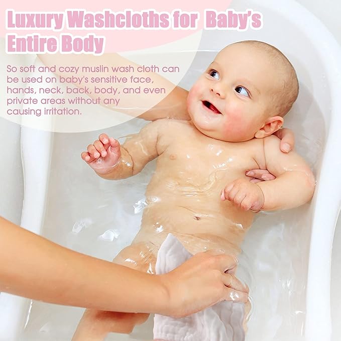 MUKIN Baby Washcloths - Natural Cotton Baby Wipes - Soft Newborn Baby Face Towel for Sensitive Skin- Baby Registry as Shower, 10 Pack 12x12 inches (Pink,Yellow,White)
