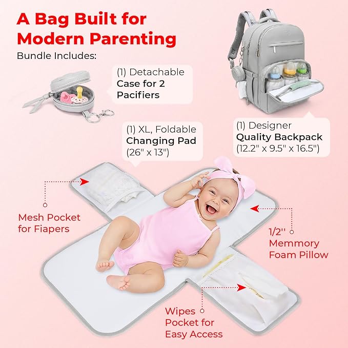 Award-Winning Premium Leather Diaper Bag Backpack – Stylish, Durable, Waterproof Vegan Leather with PEVA Changing Pad & Baby Headrest, Travel-Friendly, Organized for Busy Parents