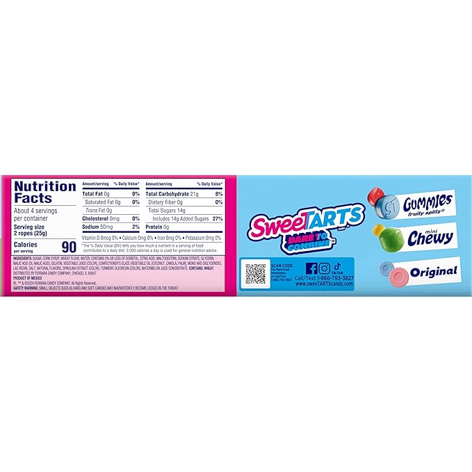 SweeTARTS Ropes, Candy, Watermelon Berry Collision, Soft and Chewy, 3.5 oz (Pack of 12)