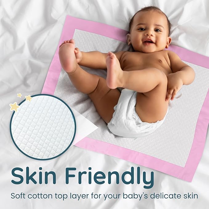 Reli. Disposable Changing Pads for Baby (220 Pack) | Disposable Diaper Changing Pads, 13" x 18" | Super Absorbent, Leak-Proof Liners | Waterproof, Quick Dry Underpads (Pink/White)
