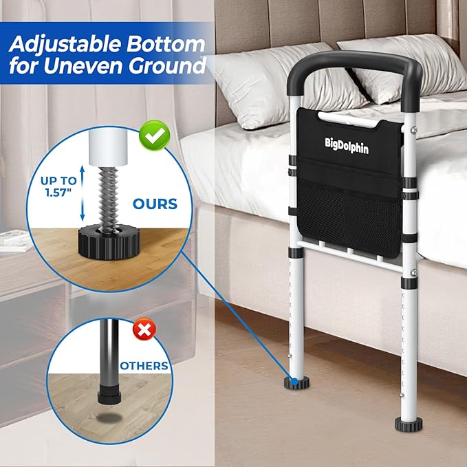 Bed Rails for Elderly Adults Safety - ASTM-Certified Adjustable Bed Cane with Non-Slip Ergonomic Handle & Storage Pocket, 2026 Upgrade 400 LBS Stable Bed Assist Rails for Seniors, Tool-Free