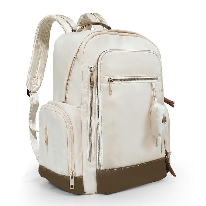 miss fong Diaper Bag Backpack - Baby Diaper Bag Mommy Bag Diaper Backpack with 16 Pockets Large Capacity Travel Diaper Bag Baby Shower Gifts for Mom & Dad-Off-White