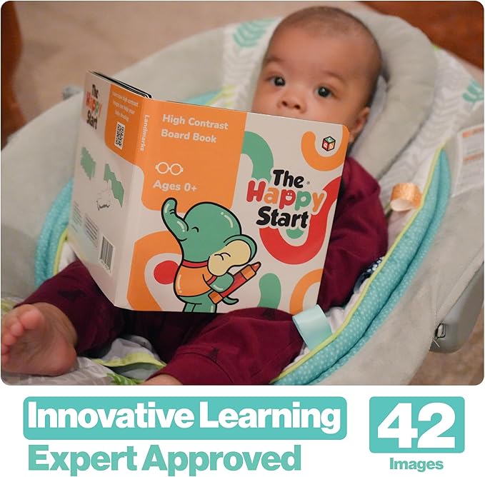 Happy Start Award-Winning High Contrast Board Book - Newborn Black & White Baby Cards, Easy to Clean, Hospital Approved, Stands on Its Own, Tummy Time Toy, Ages 0+ (English - Pack of 3)