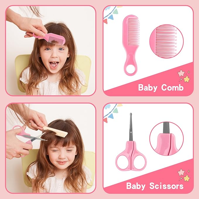 Baby Healthcare and Grooming Kit, 14 in 1 Baby Safety Set Newborn Nursery Health Care Set with Hair Brush Scale Nail Clippers for Baby Girls Boys (14 Kits Pink)