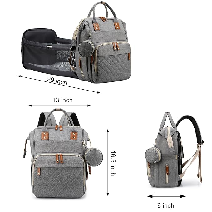 Baby Diaper Bag Backpack, Waterproof Baby Bags for Boys Girls, USB Charging Port, Baby Shower Gifts, Grey