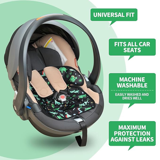 2 Pack Dinosaur Car Seat Protector for Potty Training Waterproof Piddle Pad Cover from Spillages Nappy Leaks Toilet Training Anti Slip Backing Strollers Carseat Liner for Toddlers Babies Summer