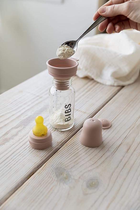 BIBS Baby Glass Bottle. Anti-Colic. Round Natural Rubber Latex Nipple. Supports Natural Breastfeeding, Complete Set - 225 ml, Dusky Lilac