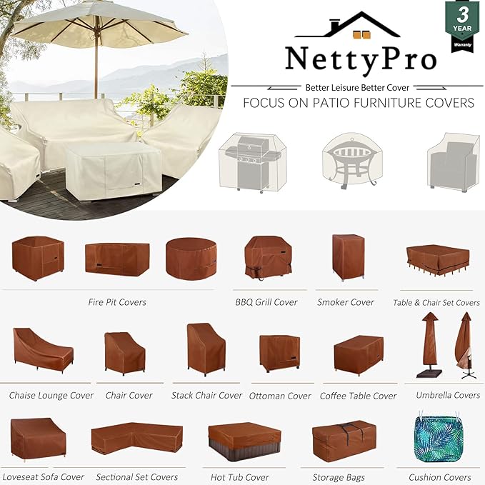 NettyPro Patio Umbrella Cover Outdoor Waterproof Market Umbrella Cover Fits Up to 12 Feet, Brown