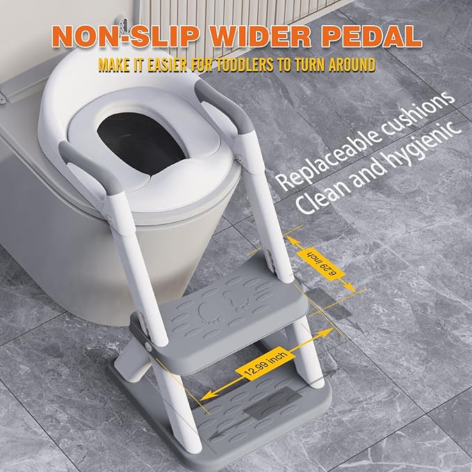 Potty Training Seat, SKYROKU 8868 Upgrade Toddler Toilet Seat for Kids Boys Girls, 2 in 1 Potty Training Toilet, Splash Guard Anti-Slip Pad Step Stool,New Sector-Shape Stabilized Base (Grey)