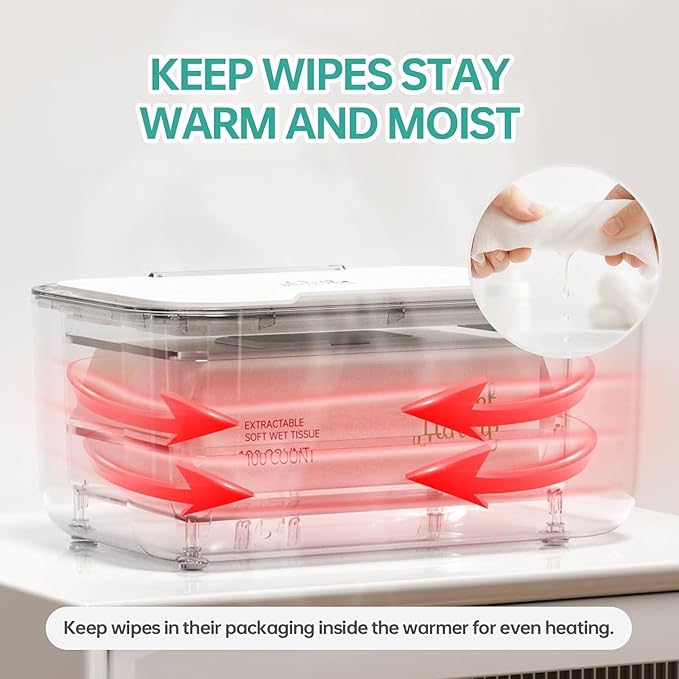 Baby Wipe Warmer, Wipe Warmer and Baby Wet Wipes Dispenser, Smart Precise Temperature Control Large Capacity Evenly Overall Heating Silence, Wipes Warmer for Babies Portable Wipe Warmer (White)