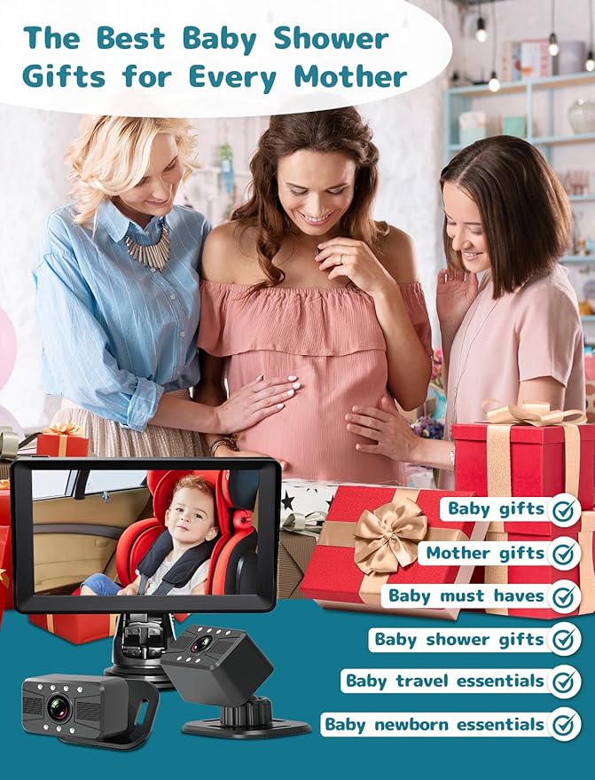 Baby Car Camera -7 Inch Split Screen with Dual Seat Cameras, Night Vision, HD 1080P - USB Powered Easy Install Rear Facing Baby Car Monitor - Perfect for 2Kids/Twins