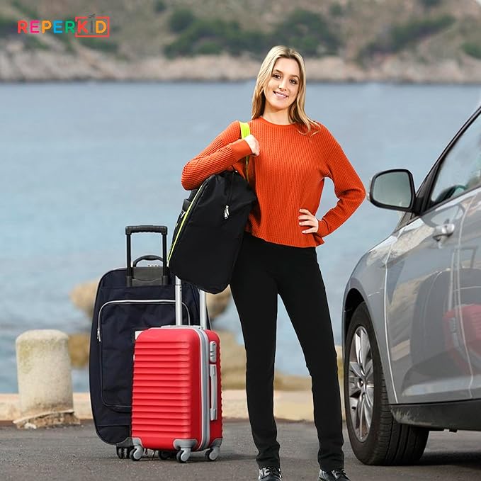 Reperkid Booster Seat Travel Bag for Airplane, Black and Green, 17" H x 16.5" W x 9.5" D, Compatible with Gb Pockit Stroller & Most Boosters– Premium Waterproof Cover, Hand Bag Design, Durable Zipper