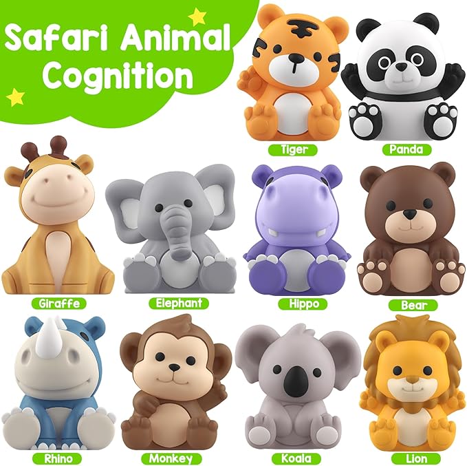 Learning Toys for 1,2,3 Year Old, 20 Pcs Safari Animals Toy, Counting Skill, Color Matching, Montessori Toys, Christmas Birthday Easter Educational Gift for Baby Toddler Boys Girls Age 12-18 Months