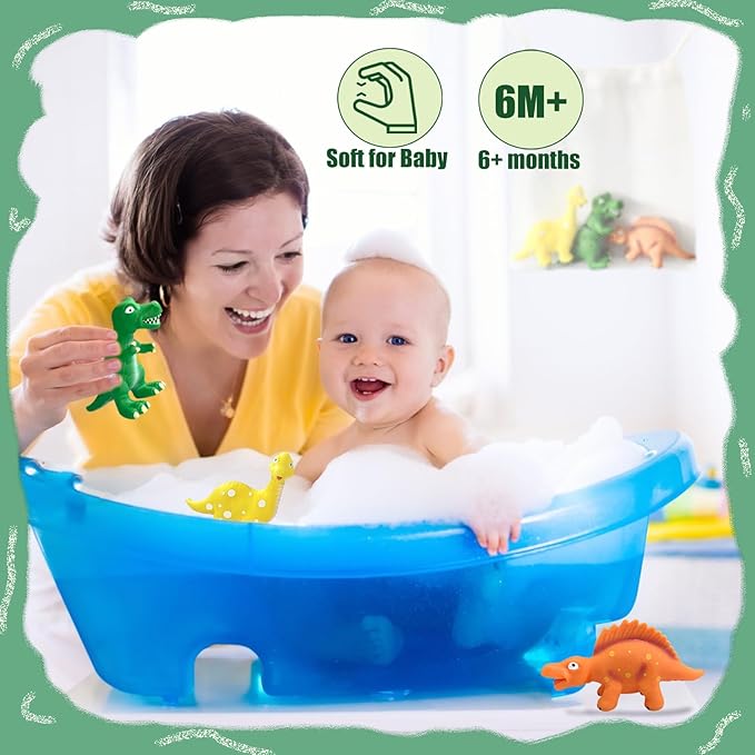 Dinosaurs for Toddlers 1-3 No Hole Dinosaur Bath Toys for 6-18 Months - 3Pcs Bath Toys with Storage Bag - Dino Bath Toy 1-4 Year Old Kids Gifts