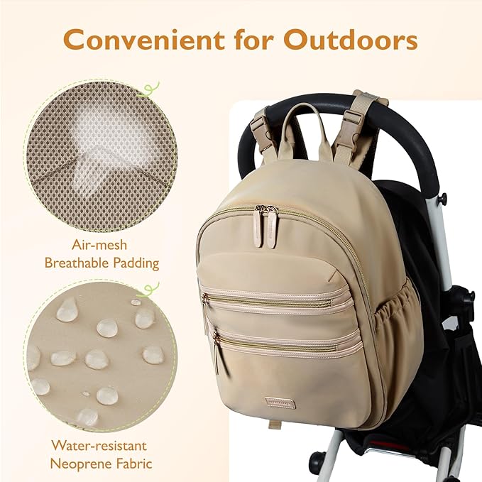 mommore Neoprene Diaper Bag Backpack Small Baby Bag Travel Mini Diaper Backpack for Newborn with Insulated Pockets, Stroller Straps