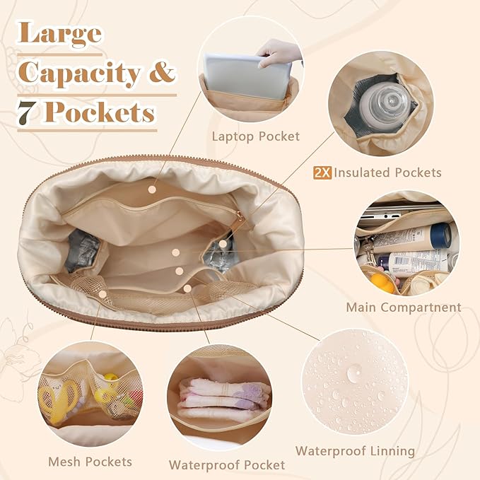 miss fong Diaper Bag Backpack - Baby Diaper Bag Neoprene Bag Large Capacity Neoprene Backpack with Diaper Changing Pad Travel Diaper Backpack Baby Backpack with 12 Pockets for Mom & Dad -Brown