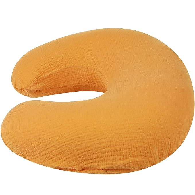Onacosht Muslin Nursing Pillow Cover Soft 100% Cotton Feeding Pillow Slipcover Fits Standard Infant Nursing Pillow for Baby Boy and Girl, Orange