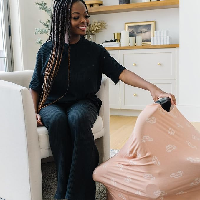 Baby Car Seat Cover Canopy and Nursing Cover Multi-Use Stretchy 5 in 1 Gift "Cooper" by Copper Pearl