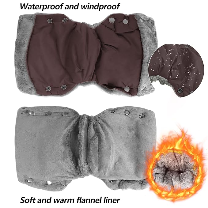 Baby Stroller Gloves, Extra Thick Stroller Hand Muff Winter Waterproof Stroller Mittens Universal Anti-Freeze Gloves for Parents Caregivers Carriage (Coffee)