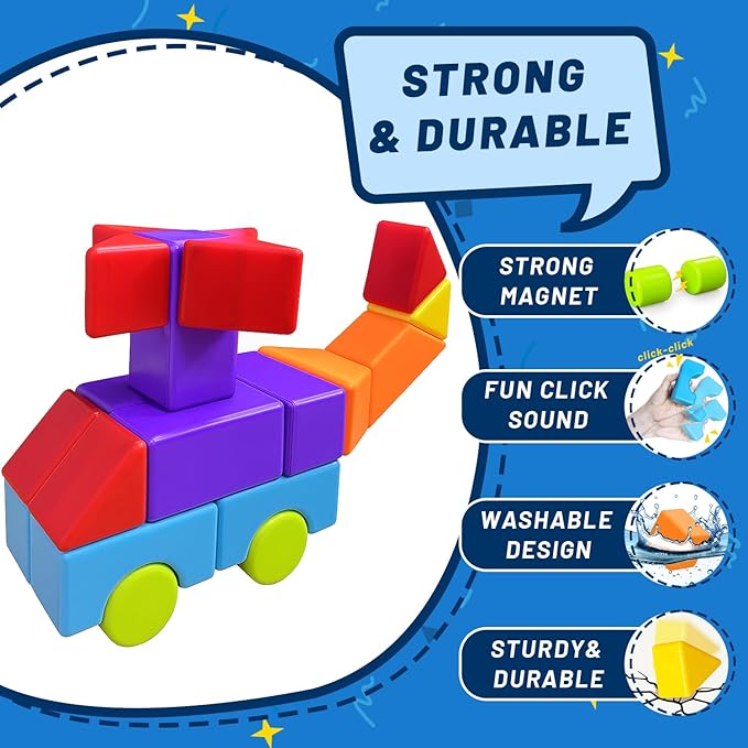 Magnetic Building Blocks, Large Magnetic Blocks in Multiple Shapes, Creative Building Toys for Preschool Learning, Montessori & Sensory Magnet Toys for Kids Ages 4-8 (36 PCS)