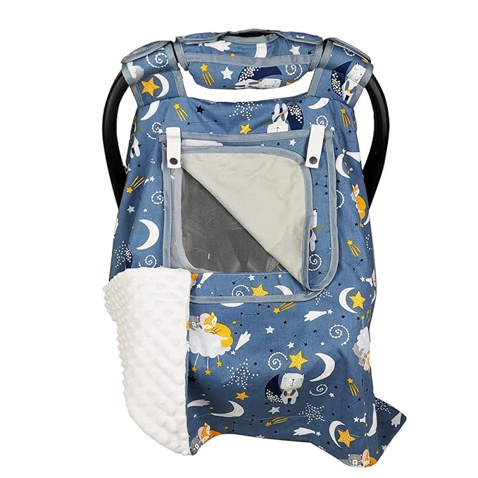 Car Seat Covers for Babies & Newborn Nursing Cover, Multi in 1 Cozy Baby car seat Covers-carseat Canopy, All Seasons Winter Suitable, Smart Opening, Sturdy Fasten Loop, Neutral, Cotton & White Minky;