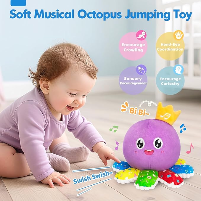 GMAOPHY Baby Toys 6-12 Months,Musical Crawling Octopus Plush Toy,Sensory Toys for Infants,Birthday Boy 7 8 9 10 12-18 Month,Tap and Voice Interaction,Walking Bouncing Learning Tummy Time Toy