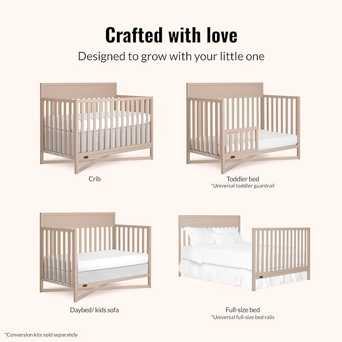Dream On Me Owen 5-in-1 Convertible Full-Size Baby Crib in Seagrass, GreenGuard Gold & JPMA, Converts to Toddler, Day, & Full-Size Bed, Non-Toxic Paint, Safe Sleep Environment