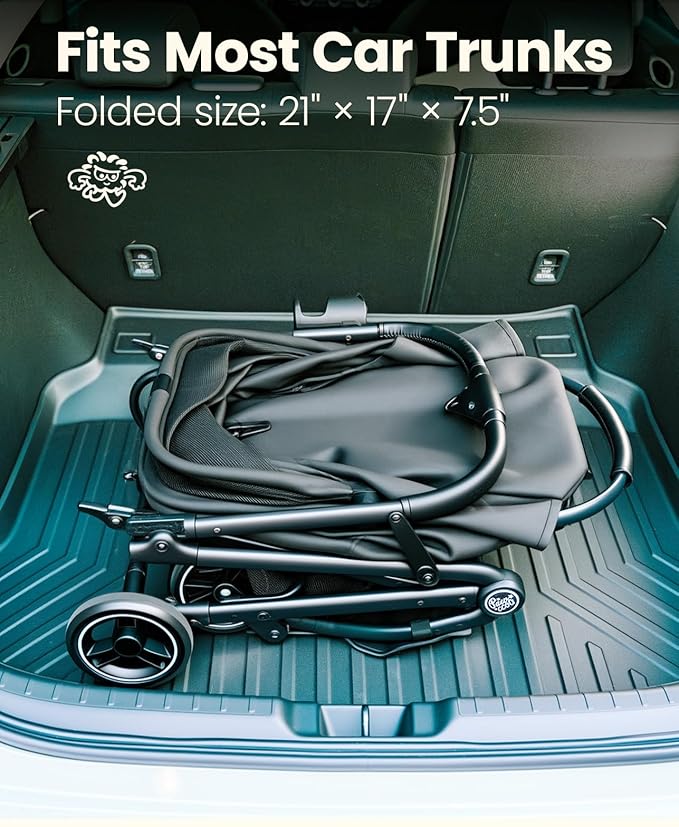 4 Wheels Pet Stroller, Dog Stroller for Small/Medium Dogs and Cats up to 33 lbs, One-Click Fold & Draggable, Removable Carrier, Zipperless Entry, Mesh Windows, Black