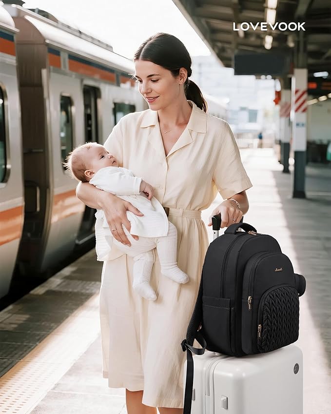 LOVEVOOK Diaper Bag Backpack, Baby Bag with Changing Pad for Mom Dad, Large Waterproof Mommy Bag with Stroller Buckles, Travel Essential with Pacifier Case & Insulated Bottle Pockets, Black