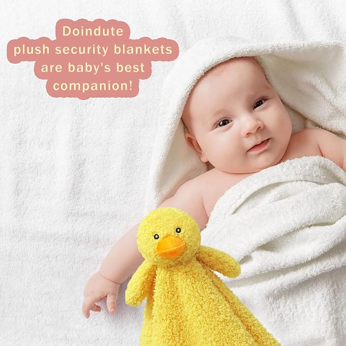 Baby Yellow Duck Soft Stuffed Animal Security Blanket, Plush Duck Character Lovey Blanket, Baby Shower/Nursery Gift, Newborn Infant Toddler Snuggle Blankie for Child, 14 Inches