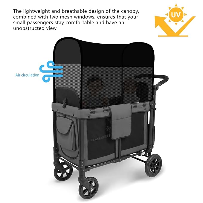 Stretchy Panoramic Canopy Compatible with Wonderfold Stroller Wagons W2/W4 All Models,UPF50+ Sun Protection with Two Mesh Windows,Sun Shade and Protection(Black)