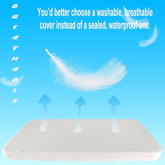 Mecc ecoh Baby Bassinet Mattress, 100% Breathable Cover, Water-Resistant Lining, Rectangle 32x16 x 2 Fit for Dream On Me Karley& Cub Portable Bassinet/ANGELBLISS 3 in 1 Rocking/Ingenuity Dream Hero