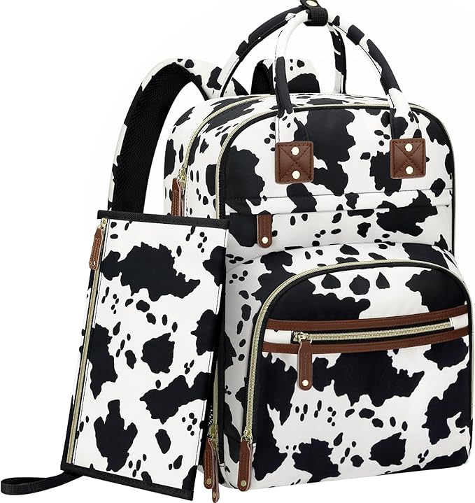 Diaper Bag Backpack for Women with Changing Pad, Baby Bag with Insulated Pockets Multifunctional Diaper Bags For Baby Girl Boy Waterproof Baby Bags For Boys Girls Maternity Bag Cow Print