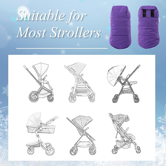 Zsedrut Stroller Gloves Universal Winter Anti-Freeze Stroller Mittens Water Repellent Hand Warmer Muff Fleece Lined,Winter Stroller Accessories (Purple)