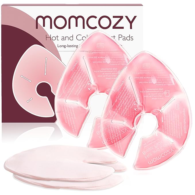 Momcozy Larger Breast Therapy Packs, Hot and Cold Breast Pads with 2 Soft Covers, Breastfeeding Essentials,2 Pack,Pink