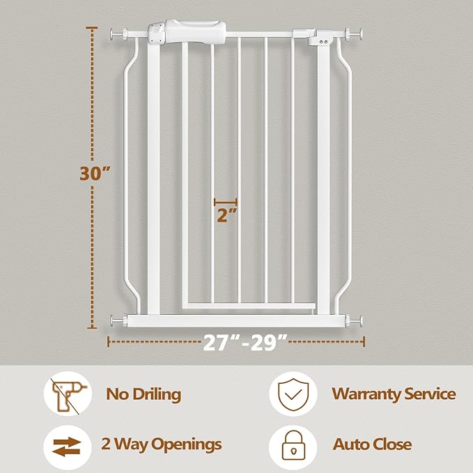 Fairy Baby Narrow Baby Gate 27 Inch to 29 Inch Wide, Small Auto Close Walk Through Safety Gates Pressure Mounted for Stairs Doorways Kids or Pets,White