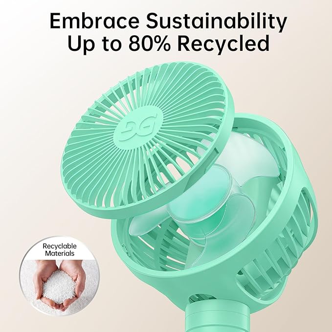 GUSGU Stroller Fan Clip on for Baby, Flexible Tripod & Rechargeable Battery, Small Personal Fan, Mini Portable Fan for Travel, Handheld, Car (Green)