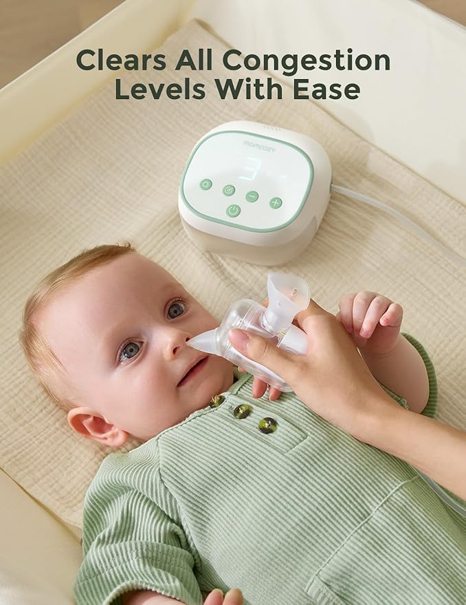 Momcozy BreezyClear Pro™ Nasal Aspirator for Baby, Hospital-Grade 75 kPa Nose Sucker with 9 Adjustable Suction Levels, Electric Nose Cleaner for Toddler, Light & Music Soothing